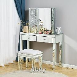 Tabouret De Table En Verre Miroir Scintillant Make Up Bureau Chaise Vanity Nouveau