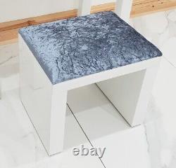 Tabouret de coiffeuse en VERRE BLANC VELVET GRIS ECRASÉ VERRE BLANC