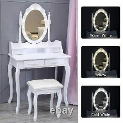 Vanity Led Mirrored Dressing Table Tabouret Set Vintage Make Up Bureau Siège Rembourré