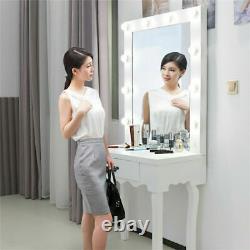 Vanity Set Avec 10 Led Lighted Mirror Tiroir Femmes Maquillage Table Blanc