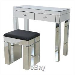 Verre En Cristal Mirrored Furniture Coiffeuse 2 Tiroirs Avec Console Tabouret Royaume-uni