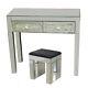 Verre Mirrored Furniture Coiffeuse 2 Tiroirs / Console Chambre Tabouret