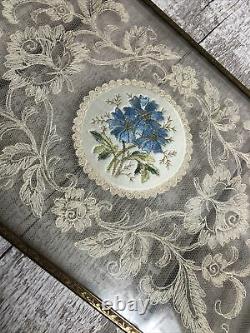 Vintage Delina Petit Point Dressing Table Vanity Set Miroir Floral Bleu Plateau